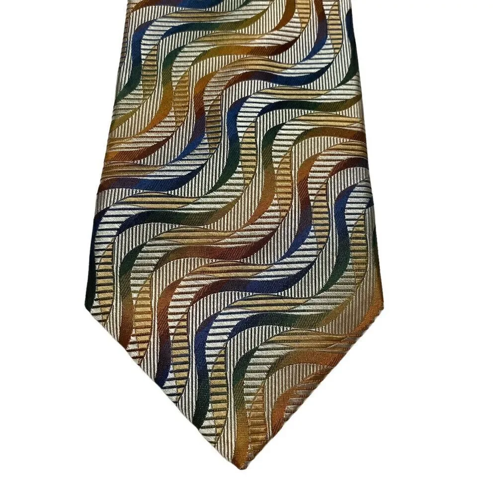 Piattelli Platinum Tie Men's Necktie Silk Multi Color Waves Made in USA